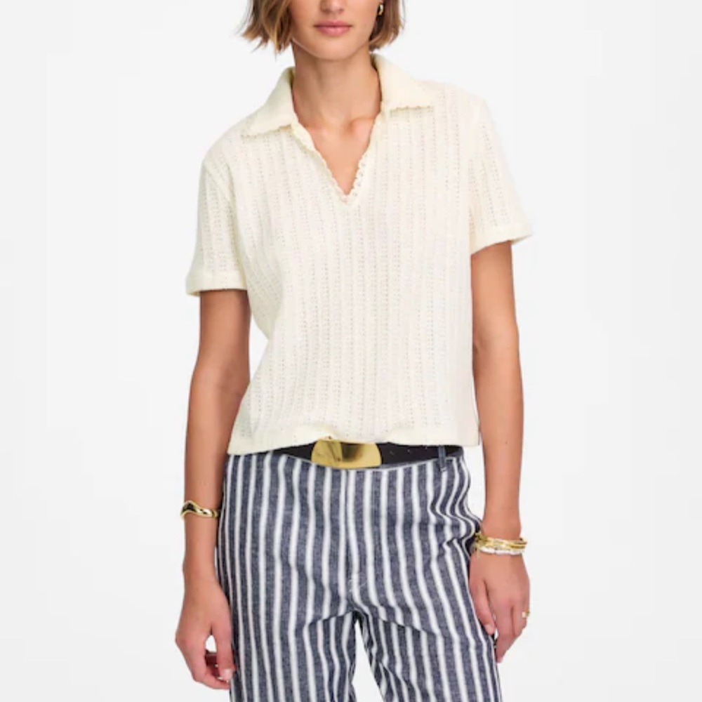 MADEWELL crochet knit V neck sweater tee